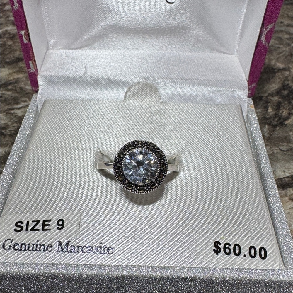 Silver Luxuries Silver Plate Round Cubic Zirconia with Marcasite Accents Ring